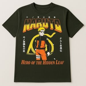 NWT Naruto Shippuden Green Tee “Hero of the Hidden Leaf” Size Medium Unisex